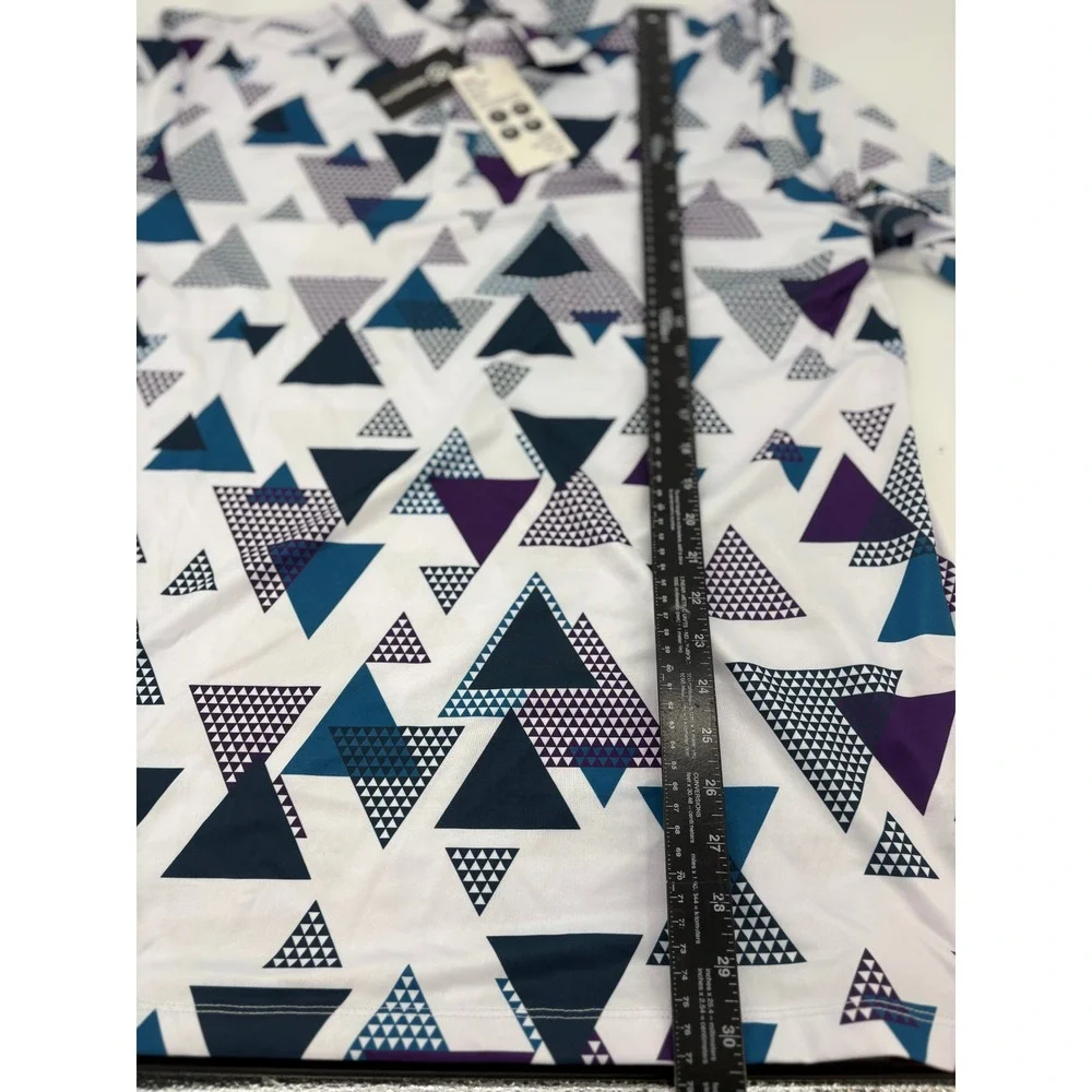 GreenSide Golf Polo Mens XXL Shirt White Purple Teal Geometric Triangle Print
